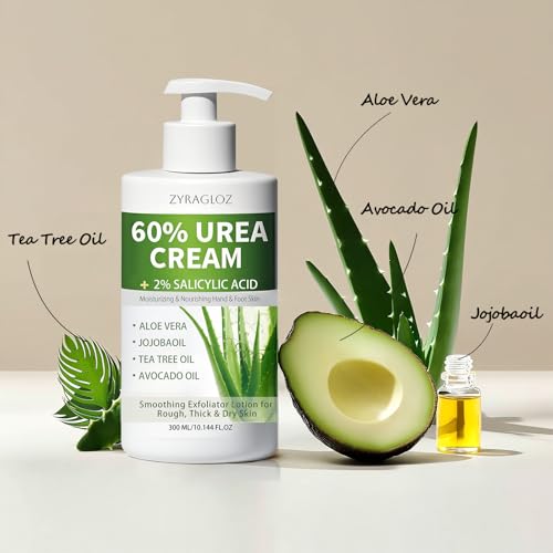 60% Urea Cream with 2% Salicylic Acid, Urea Cream 60 Percent for Feet & Hands, Maximum Strength Moisturizer Foot Lotion for Dry Cracked Heels Feet Knees Elbows Hands, Callus Remover, 10.1 fl oz