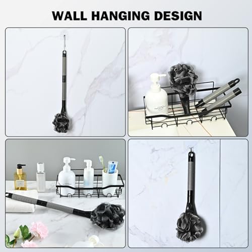 Loofah with Handle, 21.7” Detachable Loofah Back Scrubber, Back Loofah, Exfoliation and Improved Skin Health, Shower Loofah for Shower for Men Women（Black）