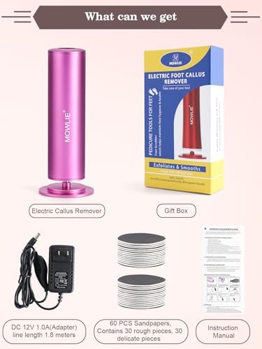 Electric Foot Callus Remover for Feet - Heavy Duty Pedicure Tool w/ 60 Grinding Discs | FSA/HSA Eligible Dead Skin Remover (Pink)