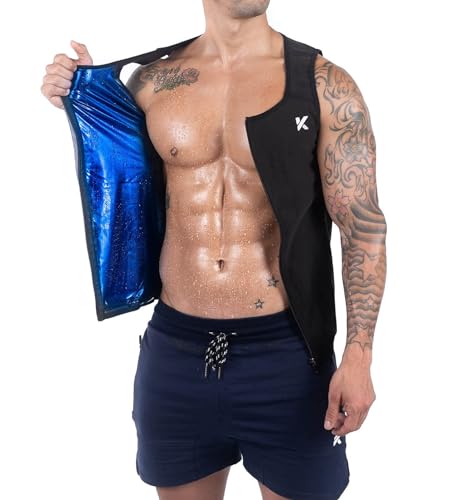 Kewlioo Men's Premium Zip Sauna Tank Top for Men - Heat Trapping Sauna Shirt for Men, Compression Sweat Suit for Gym, Workouts, Exercise, Fitness, Sauna Suit For Men (Black, S/M)