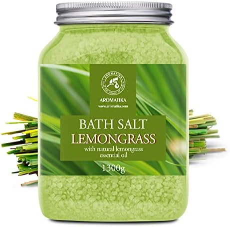 Bath Salts w/Natural Essential Lemongrass Oil 46 Oz (1300g) - Sea Salt Bath for Good Sleep - Bathing - Body Care - Wellness - Beauty - Relaxation - Aromatherapy - Spa - Bath Supplement
