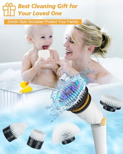 4000mAh Battery Electric Spin Scrubber, 1200 RPM Power Electric Scrubber for Cleaning,3 Speed Adjustable Handle Cordless Shower Cleaning Brush.