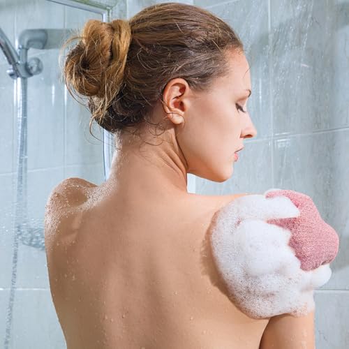 Evridwear Exfoliating Gloves for Shower, 100% Nylon Thick Soft Medium Heavy Bathing Gloves Dead Skin Remover Body Scrubber Smooth Skin with Hang Loop, 3 Pairs