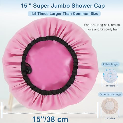 3 Pcs Super Jumbo Satin Lined Shower Cap for Women, Extra Large, Adjustable for Braids, Long Hair & Locs Dreadlocks
