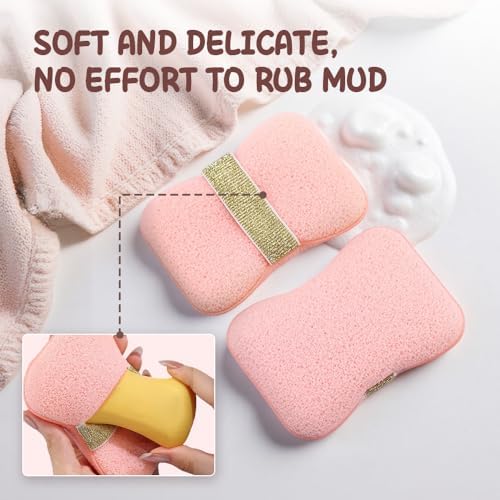 Bath Soap Sponge 2025 New Bath Sponge Soap Pouch for Rich Bubbles, 2 Pack Soap Bag with Different Levels of Roughness: Deep & Gentle, Bar Soap Saver Pocket Body Scrubber Shower Sponge Loofah (D)
