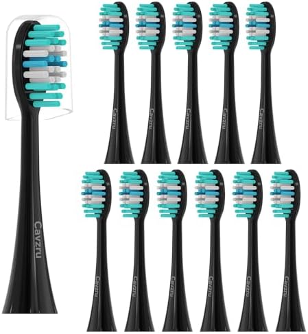 12 Pack Replacement Toothbrush Heads for AquaSonic Black Series & Pro/Vibe Series/Duo Series Pro - Compatible with AquaSonic Electric Toothbrush, Dupont Bristles with Cover-Black