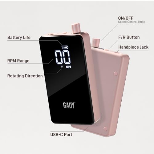 GAOY Cordless Nail Drill, Rechargeable E-File with 12 Drill Bits & 45 Sanding Bands, Long Battery Life, Low Noise, Perfect for Manicure & Pedicure, Pink