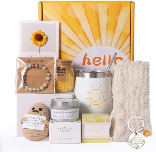 Birthday Gifts for Women - Sunshine Cheer Up Gift Box for Her, Unique Self Care Relaxation Set, Get Well Soon Gift Baskets for Mom, Sister, Best Friend, Coworker, Female, Bestie