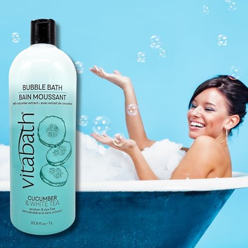 Vitabath Cucumber & White Tea Bubble Bath Rich Foaming Bubbly Soak & Relaxing Aromatherapy Moisturizing & Nourishing Indulgent Suds for Women & Men All Skin Types - 33.8 fl oz