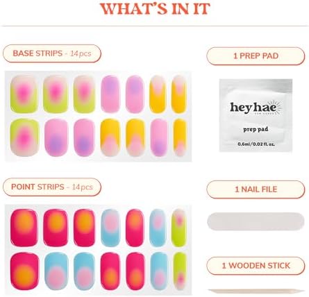 Semi Cured Gel Nail Strips | No LED Lamp Needed | Spring, Marble, Pink | Easy Apply & Remove, Salon Quality | Includes 28 Strips, 1 Prep Pads, Nail File & Wooden Stick - Hey, So Sigma