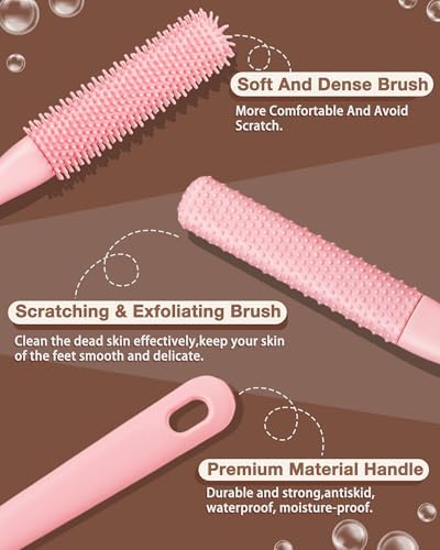 4 Pack Toe Cleaning Brush Set,Long Handle Bath Toe Brush Scrubber Bathroom for Seniors Elderly Men and Women (Pink)