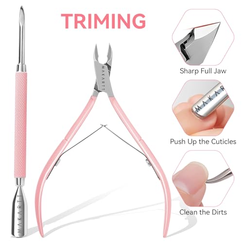 Makartt Nail File and Buffer Set, Pink Basic Prep Kit with Cuticle Clipper, Trimmer, Pusher, Brush, Manicure Care Kit for Natural and Acrylic Nails (7pcs)