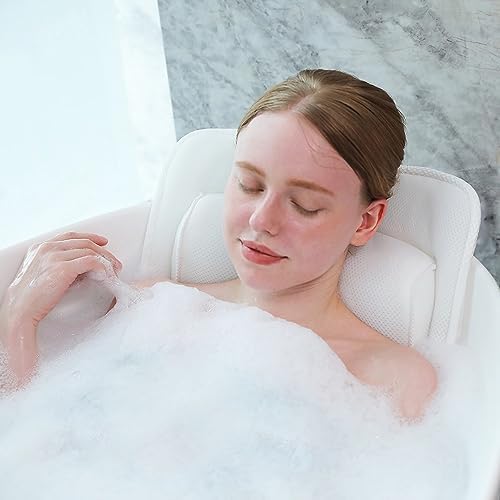 AEROiVi Full Body Bath Pillow with Lumbar Pillow Bathtub Cushion with 14 Suction Cups 3D Air Mesh Fit Any Tub Luxury Bathroom Accessories