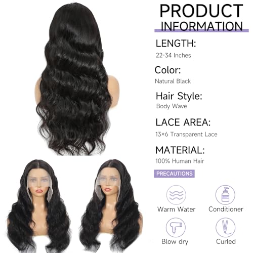 32 Inch Body Wave Lace Front Wigs Human Hair Pre Plucked With Bleached Knots 13x6 HD Lace Frontal Human Hair Wigs 200 Density Natural Color Human Hair Wig Glueless Wigs Human Hair