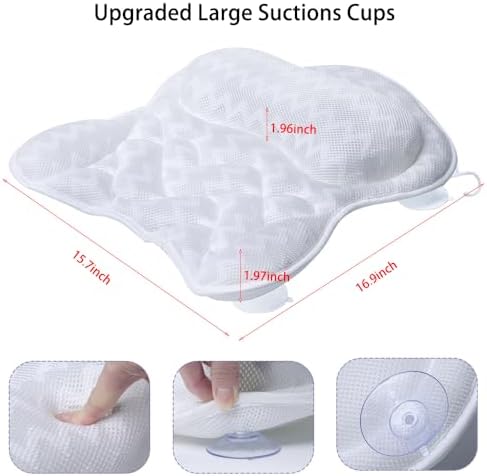 Bath Pillow, Tub Pillow for Bathtub Support Neck,Head and Back with Strong Non-Slip Suction Cups and Comfortabl 3D AirMesh Bath Pillow for Men and Women