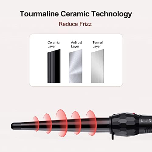 LURA Ceramic Tourmaline Coating Curling Wand, 1/2-1 Inch Barrel Hair Curler with 2 Heat Setting (320/410℉), Suitable for All Hair Types