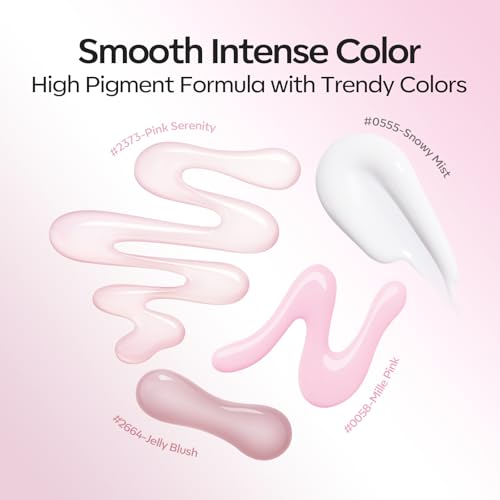 modelones Gel Nail Polish Kit French Jelly Pink White Sheer Nude Gel Polish Set with French Tip Stamp Tool & Silver Gold Stickers, 4 Colors Gel Mini Salon Home DIY Trend Manicure Gift for Women