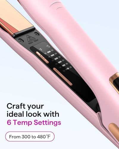 Wavytalk Professional Flat Iron Hair Straightener and Curler 2 in 1, Titanium Flat Iron for One-Pass Wonder 10S Fast Heat Up, Glide & Shine Straightener with Dual Voltage (1.18 Inch)