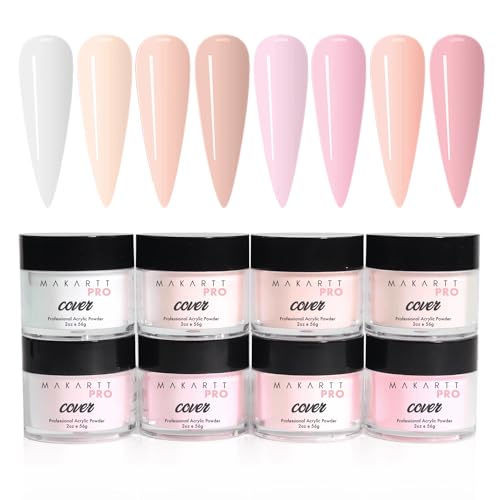 Cool Tone Acrylic Powder Collection - Essential Nude and Pink Cover Powder - Smooth Application - Professional Quality for Nail Technicians - Beginner Friendly - 8-Piece Set with 2oz/56g
