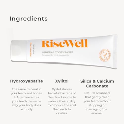 RiseWell Mineral Toothpaste - All Natural Toothpaste with Hydroxyapatite - Made in The USA, No Added Fluoride, SLS-Free - for a Stronger and Healthier Teeth, Wild Mint, 3.4 Oz