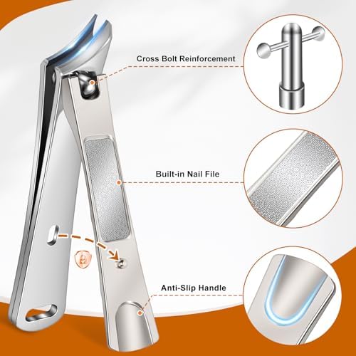Nail Clippers for Seniors Thick Nails, Slanted Curved Ingrown Toenail Clippers Angled Head Large Toe Nail Clippers for Men Thick Toenails with Wide Jaw Opening Nail Cutter