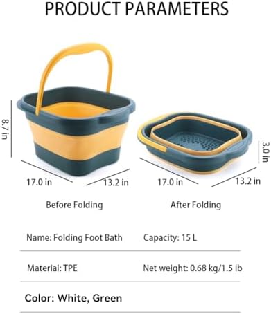 Collapsible Foot Spa Bath Massager for Dry Cracked Feet, Feet Soaking Tub with Massage Acupoint, Pedicure Foot Soak Basin Plastic Bucket with Handle(Green)