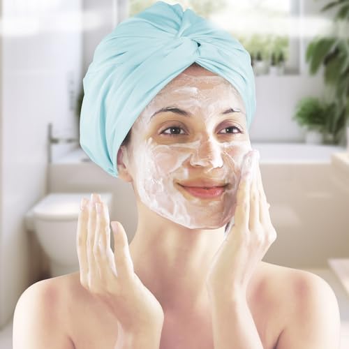 Adjustable Silky Satin Bonnet for Sleeping, Women Night Wrap Sleep Cap, Large Turban Include a Scrunchie for Long Hair Braid Stay on Head (Aqua Blue)