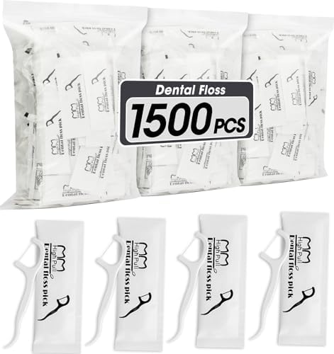 1500 Count Individually Wrapped Floss Picks, Dental Floss Picks Toothpicks Flossers for Adults, Ideal Travel Flossers for Deep Cleaning