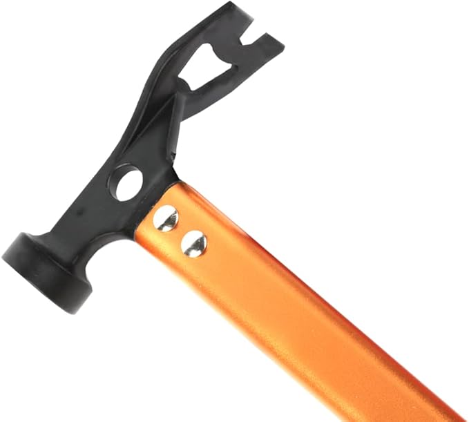 Carbon Steel Aluminum Camping Hammer, 12" Small Lightweight Three-in-One Functional Tent Stake Hammer for Hiking Kit Orange