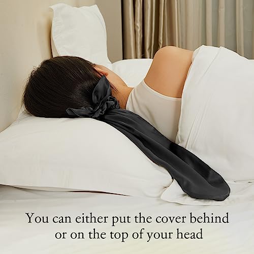 LILYSILK 100% Silk Bonnet for Sleeping & Daily Usage, 2-in-1 Silk Hair Ties with Silk Scrunchies for Long and Curly Hair Elastic Adjustable for Women Ladies and Girls Black