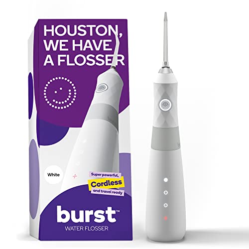 BURST Electric Water Flosser for Teeth Cleaning (3 Modes/White) | Cordless | Plaque Removal Between Braces & Dental Work | Portable Floss | Refillable 110mL Tank