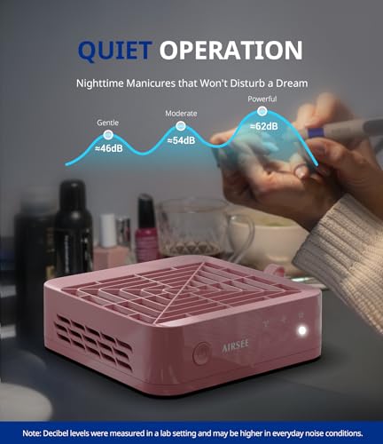 AIRSEE Nail Dust Collector,Compact Vacuum Fan Dust Collector for Salon & Home with Reusable Filter, Powerful Dust Suction Machine Manicure Pedicure Tool for Acrylic Nail Polishing, Pink