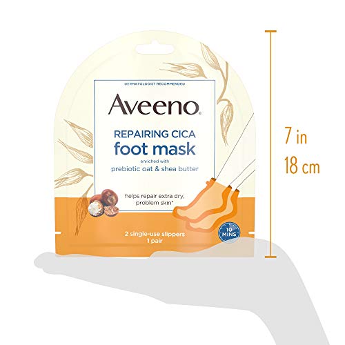Aveeno Repairing CICA Foot Mask with Prebiotic Oat and Shea Butter, Moisturizing Foot Mask for Extra Dry Skin, 2 Single-Use Slippers 1 ea