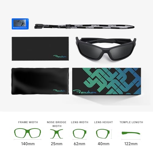 Fanshen Sports Polarized Sunglasses Men - Wrap Around Mens Sunglasses for Mens Womens Cycling Running UV Protection (Matte Black/Grey)