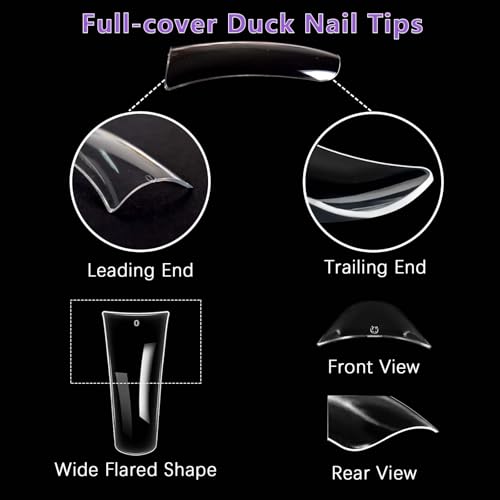 Laza 600pcs Long Duck Nail Tips 12 Sizes Box-packed Clear Duck Nails Full Cover Wide Nail Tips French False Nail Tips for Acrylic Nails Extension Tips — 44MM