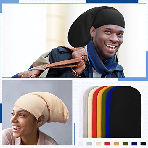 8 Pieces Unisex Dreadlock Cap Dreadlock Spandex Cap Long Hair Dreads Head Wrap Sleep Bonnet Full Cover for Men, 15 x 9 Inch (Multi Color)