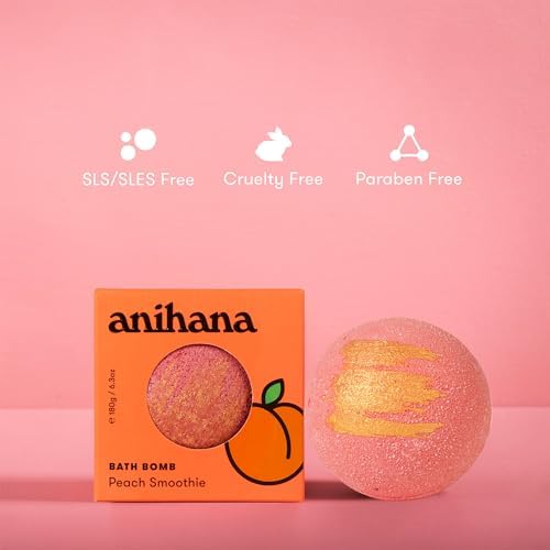 ANIHANA Bath Bombs with Coconut Oil, Paraben Free, Hand-Crafted Luxury Fizzers, Refreshing Peach Smoothie Scent, 6.3 oz Each, 3 Pack