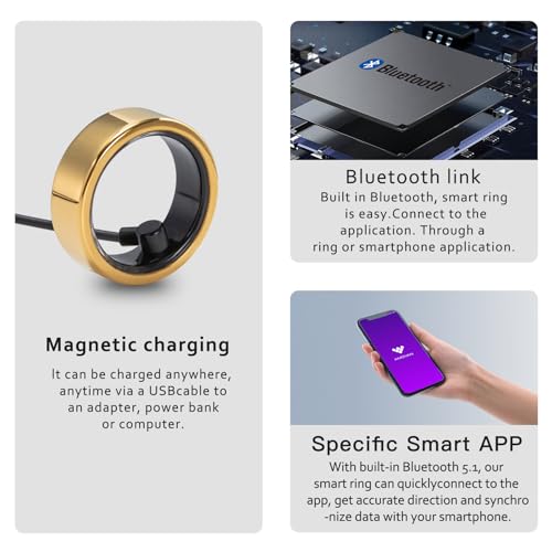 AMOVAN Smart Ring Health Tracker, Fitness Sleep Heart Rate Blood Oxygen Tracker Smart Ring, Water Resistant Bluetooth Fitness Tracker Rings