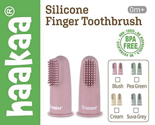 haakaa Silicone Baby Finger Toothbrush Set - Ultra Soft Bristles for Baby Oral Gum Cleaning| Baby Teething Training| Newborn Oral Massager, BPA Free,2PK - 0m+Babies - Cream