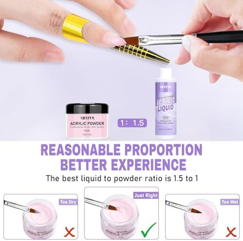Monomer Acrylic Nail Liquid 8.12fl.oz with 3 Size Acrylic Brushes for Acrylic Powder, MMA-Free Non-Yellowing EMA Monomer Liquid for Acrylic Nail Extension & Carving, DIY Home & Nail Salon Use