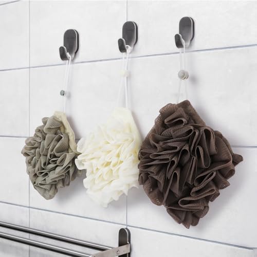 3pcs Leeffa Loofah Washcloth, 2-in-1 Shower Washcloth Loofah for Exfoliating, Shower Sponge for Body (BeigeMix)