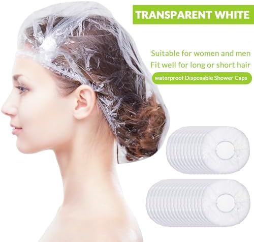 Retisee 500 Pcs Disposable Shower Caps Bulk 18.2 Plastic Clear Hair Caps Elastic Large Thick Waterproof Bath Covers for Women Hair Care Cleaning Supplies Spa Hotel Salon Home Travel Accessories
