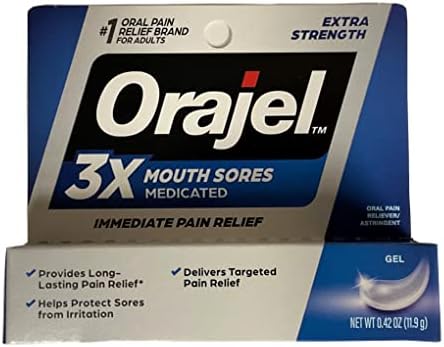 Orajel Oral Pain Reliever, for All Mouth Sores, Maximum Strength, Gel 0.42 Oz, 11.9 G (Pack of 2)
