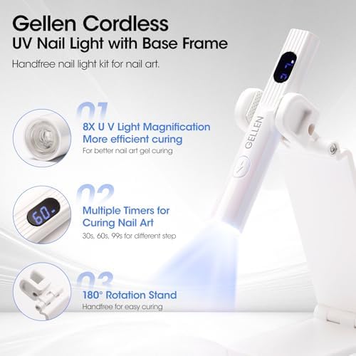 Gellen Portable Mini UV Light for Gel Nails, Handheld UV Nail Lamp with Base, 3 Timer Settings, LCD Display, Fingernails Curing Nail U V Light