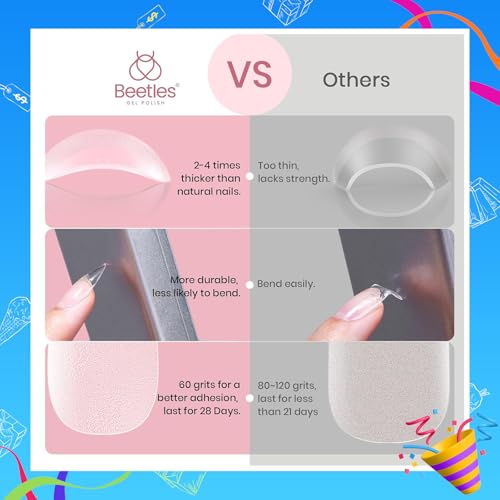 Beetles Medium Almond Nail Tips 576pcs 12 Sizes, Pre-Etched Soft Gel Nail Tips Half Matte Full Cover False Nail Tips Clear Acrylic Nails Glue on Nails DIY Nail Extension Gift for Women