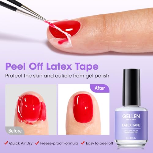 Gellen Gel Nail Polish Remover Kit, Gel Polish Remover for Nails with Liquid Latex Tape Cuticle Oil and Manicure Tools, Quick & Easy Gel Remover in 3-5 Minutes, No Soaking Or Wrapping
