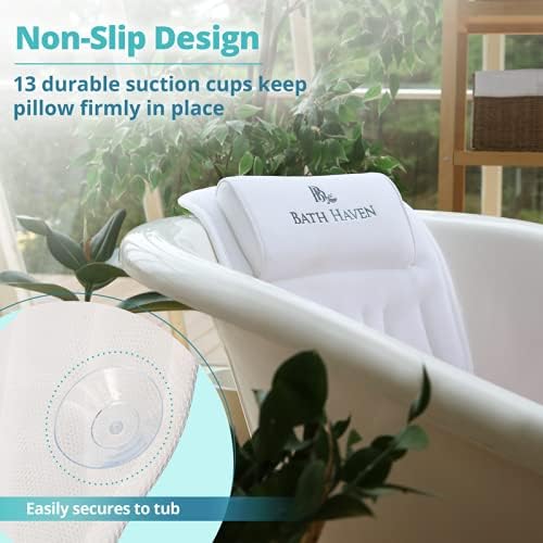 Bath Haven Bath Pillow for Bathtub - Full Body Mat & Cushion Headrest for Women and Men, Luxury Pillows for Neck and Back in Shower Tub or Jacuzzi - Powerful Suction Cups - Spa Accessories (Deluxe)