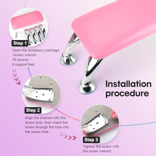 Arm Rest for Nails Tech with Table Mat for Salons and Home Manicures, Soft Microfiber Leather Nail Hand Rest for Relaxing Arms, Non-slip Height Hand Pillow Cushion Nail Salon Manicure (Pink)