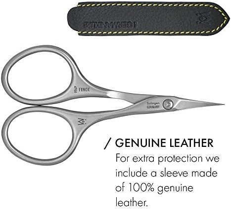 GERMANIKURE Tower Point Cuticle Scissors Grooming Scissors FINOX Stainless Steel Professional Nail Scissors in Leather Case -Ethically Made in Solingen Germany - 4705