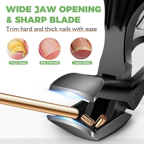 Toenail Clippers for Seniors Thick Toenails, Angled Head Large Toe Nail Clippers for Thick Nails for Men, 360° Rotating Nail Clippers with Long Hande, Heavy Duty Fingernail Clippers with Wide Opening
